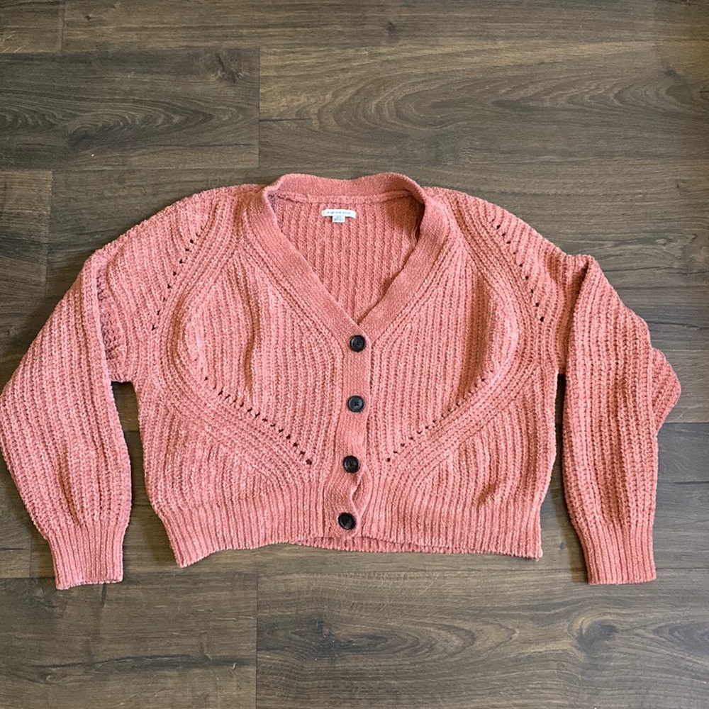 cropped, v neck, button up sweater